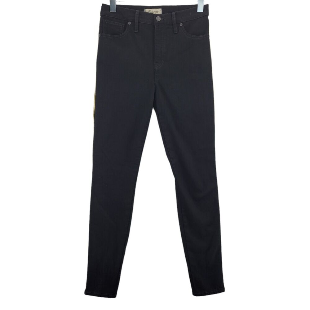 Madewell 10" High Rise Skinny Jeans Size 27 Tall Black Gold Piping‎ Edition